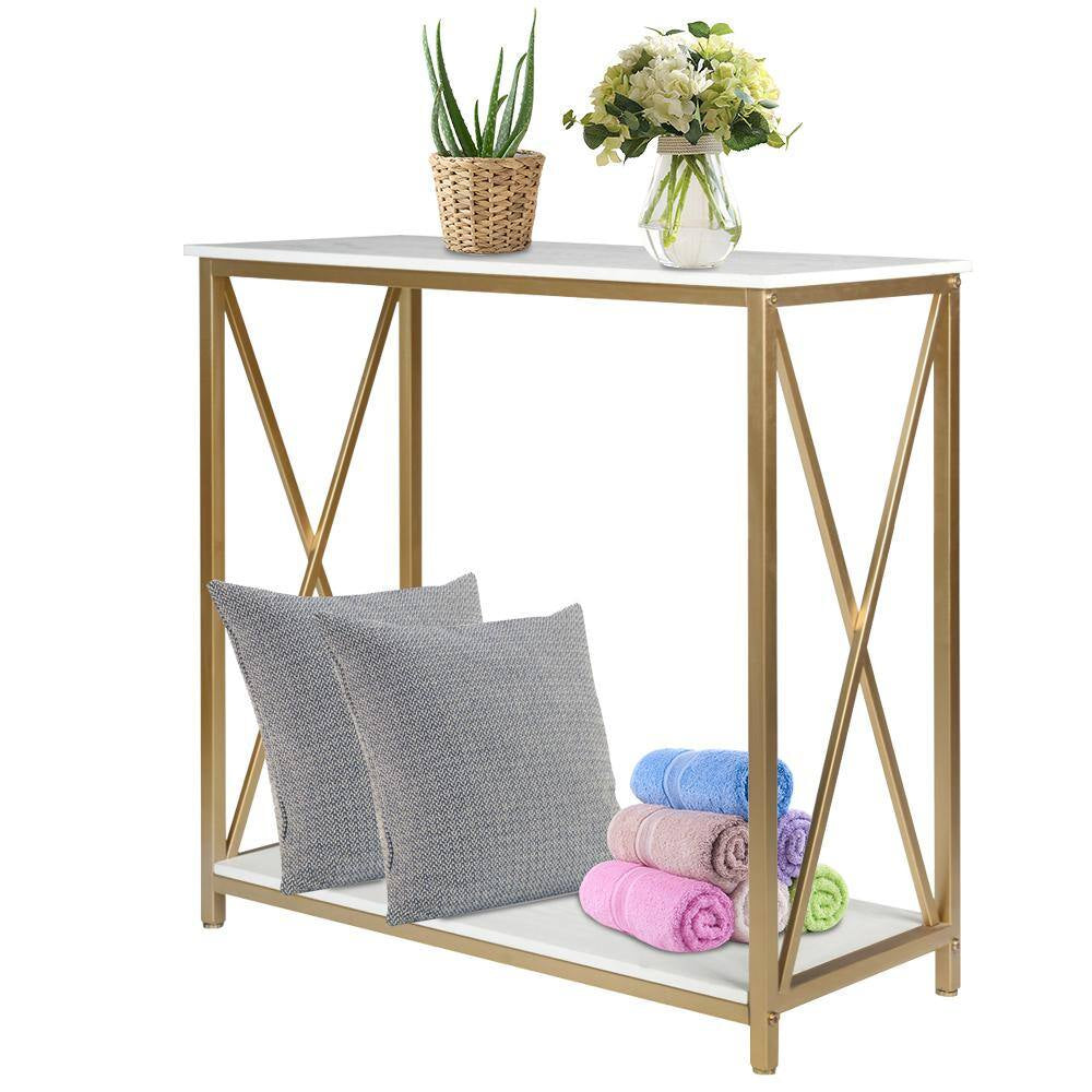 30.79 In. Standard Rectangle White MDF Wood Console Table with Shelves