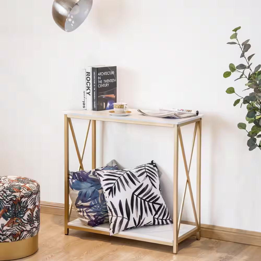 30.79 In. Standard Rectangle White MDF Wood Console Table with Shelves