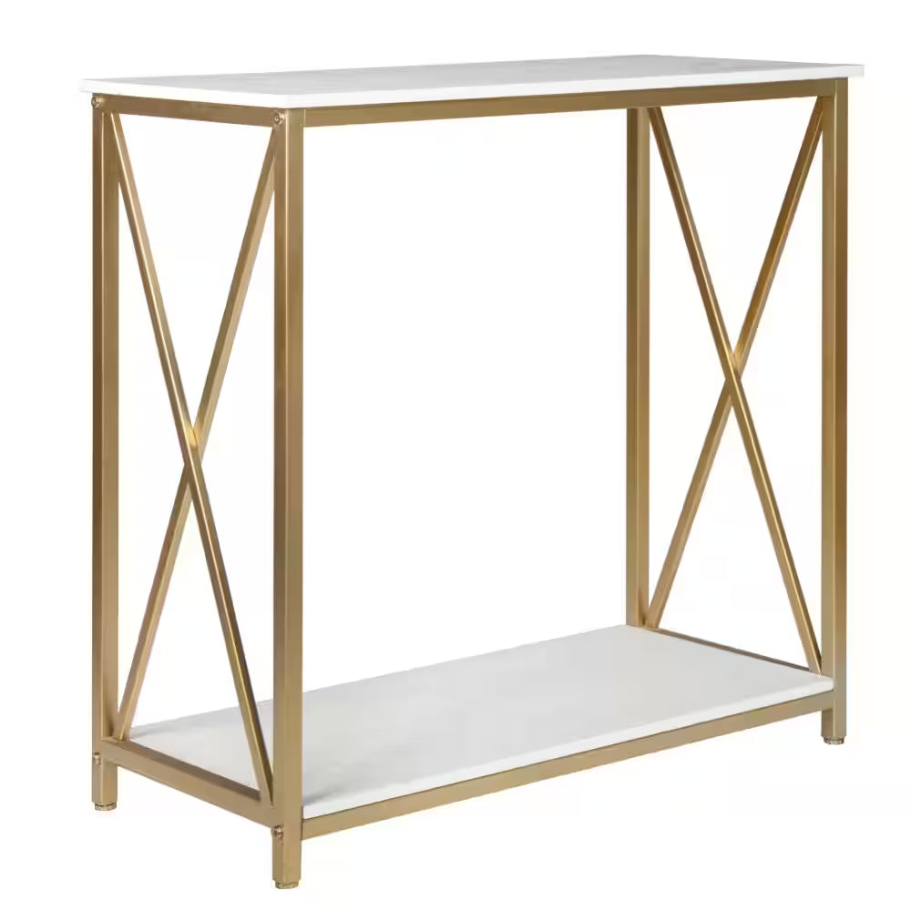 30.79 In. Standard Rectangle White MDF Wood Console Table with Shelves