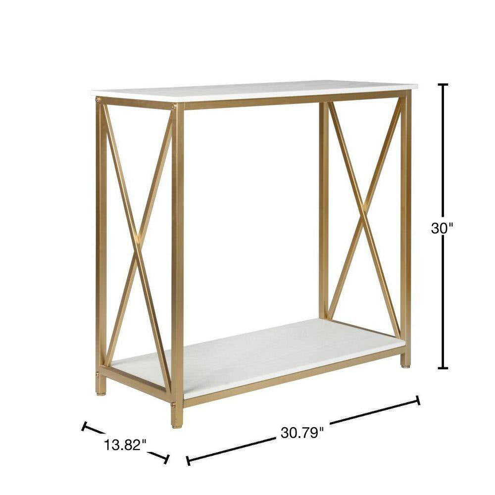 30.79 In. Standard Rectangle White MDF Wood Console Table with Shelves