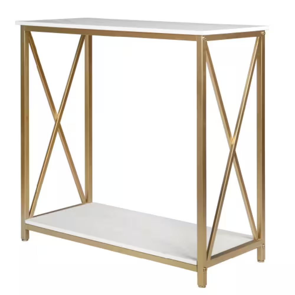 30.79 In. Standard Rectangle White MDF Wood Console Table with Shelves