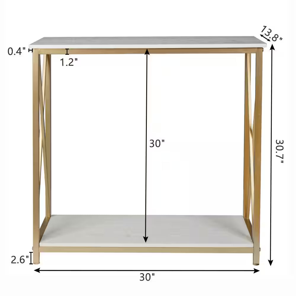 30.79 In. Standard Rectangle White MDF Wood Console Table with Shelves