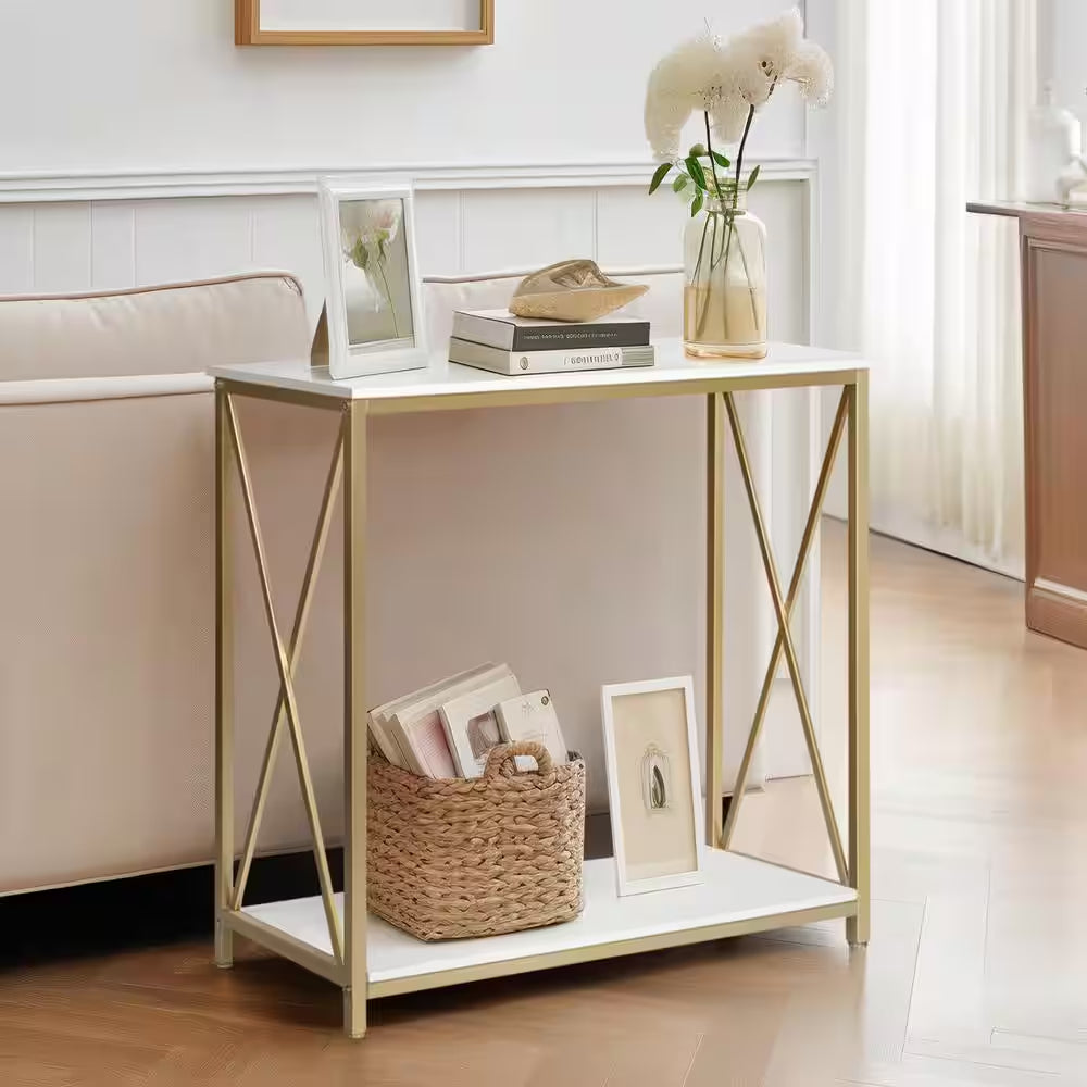 30.79 In. Standard Rectangle White MDF Wood Console Table with Shelves